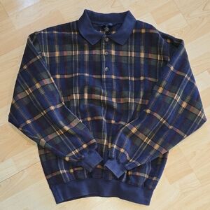 Vintage Land's End Plaid Long Sleeve Polo Shirt Unisex Regular Medium 38-40